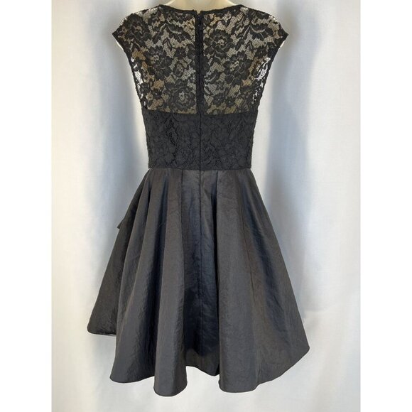 Marchesa Lace Illusion Fit & Flare Tafetta Mini Dress in Black $595 - Picture 6 of 13